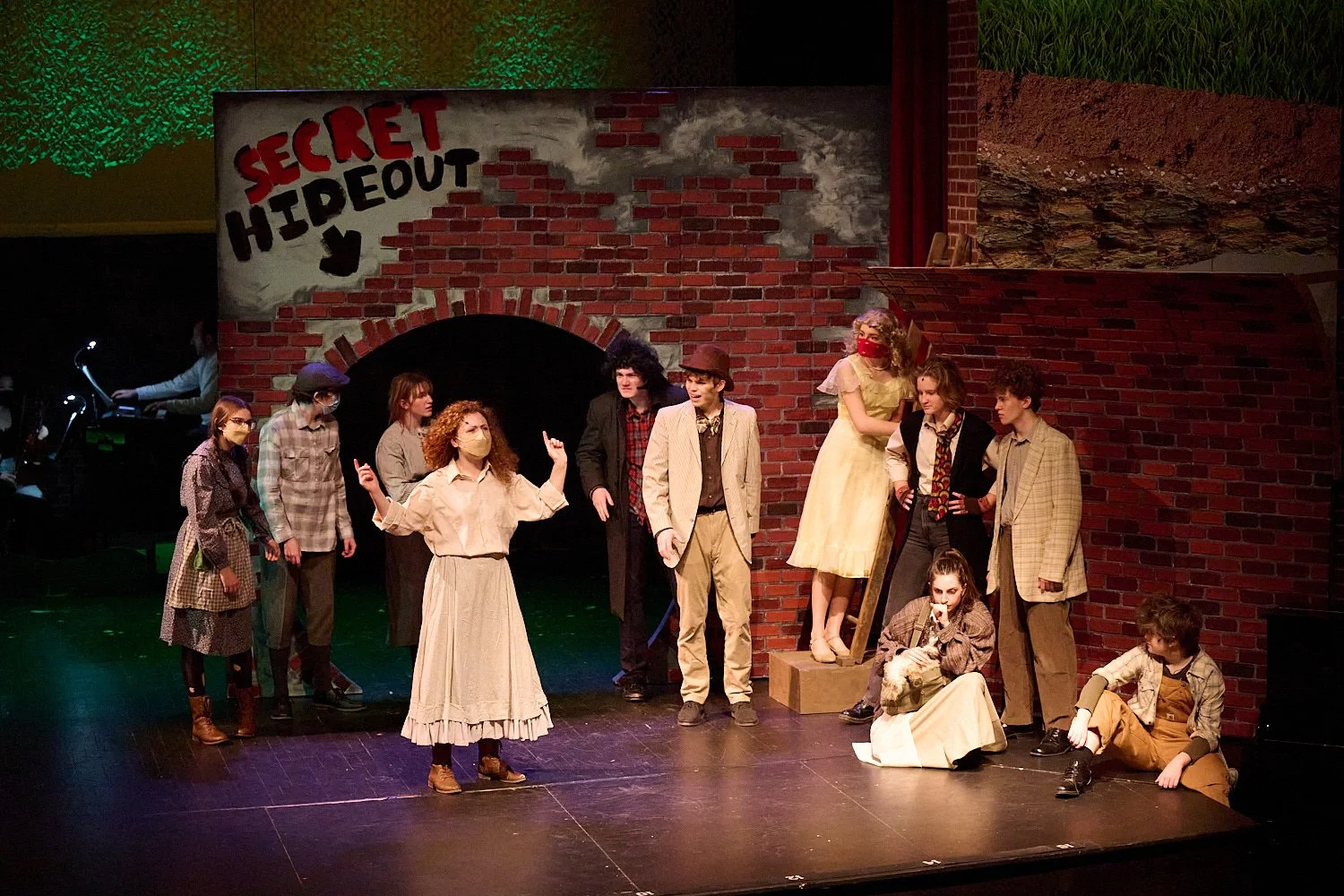 SEWICKLEY, PA, USA - MARCH 2ND 2022: High School students of Sewickley Academy are performing in an annual musical show “Urinetown” running on March 3rd-5th 2022. Sarah Grand 