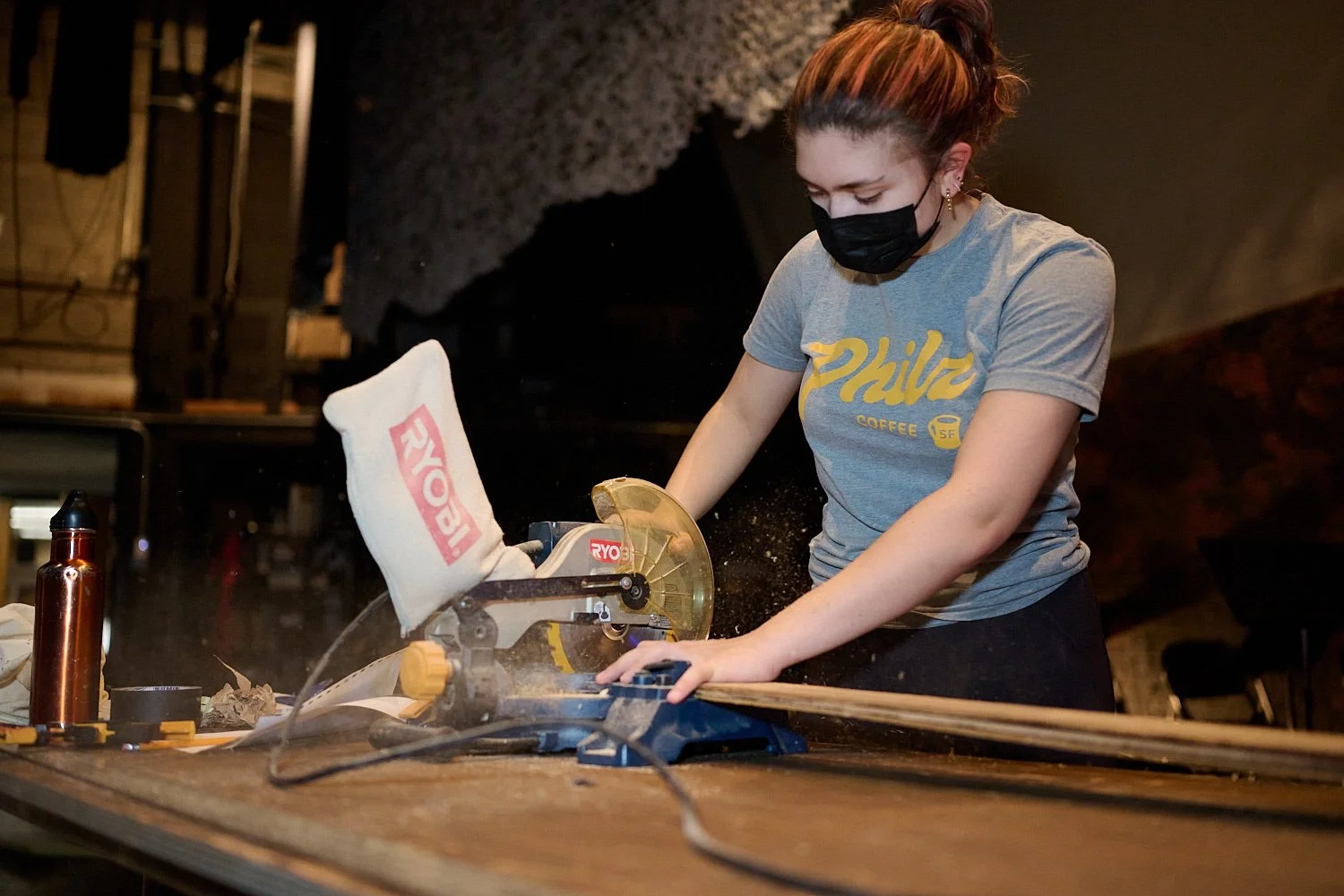  SEWICKLEY, PA, USA - MARCH 2ND 2022: High School students of Sewickley Academy are performing in an annual musical show “Urinetown” running on March 3rd-5th 2022. tech crew 