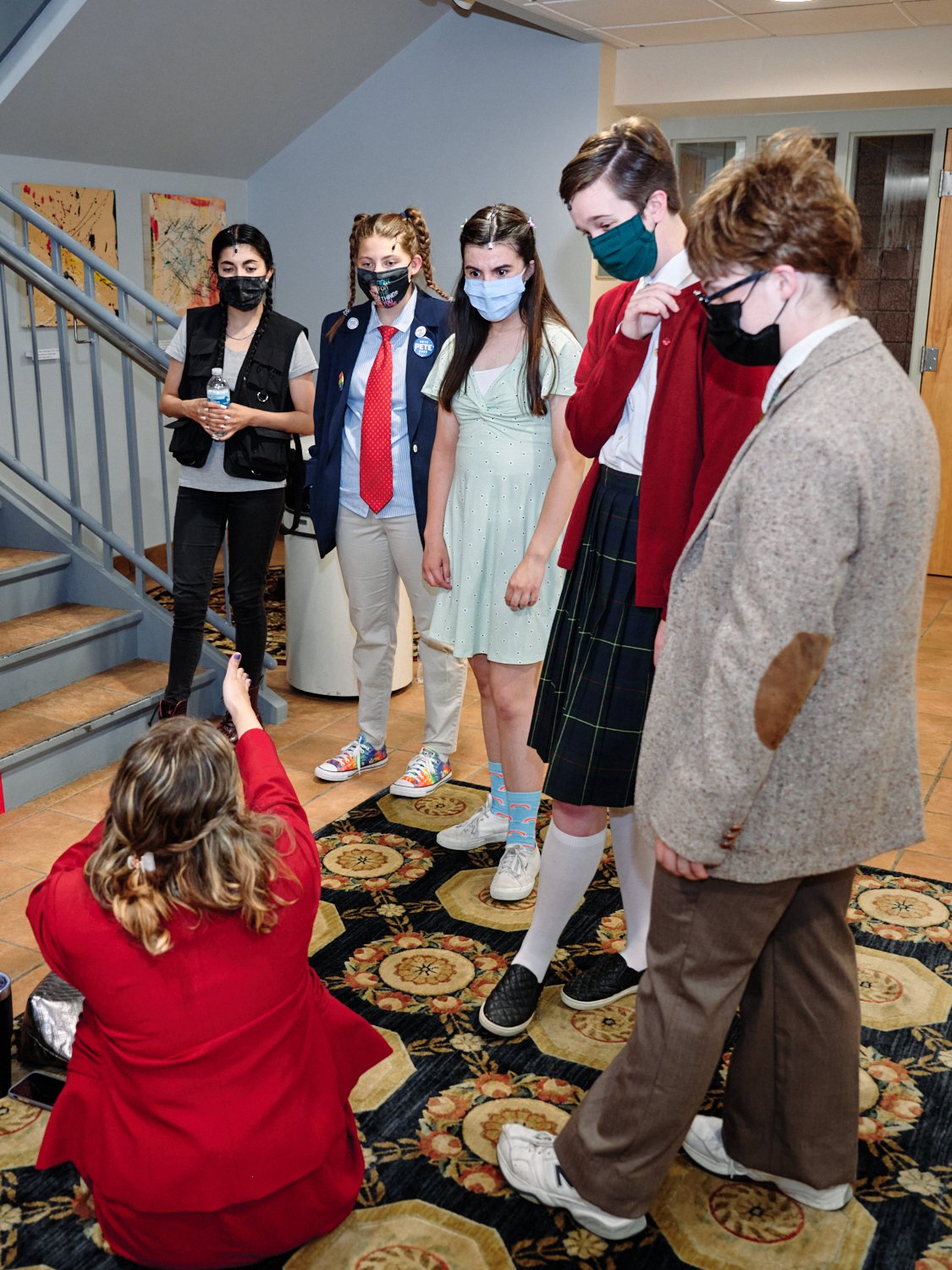  Sewickley Academy High School students are performing the spring musical “The 25th Annual Putnam County Spelling Bee.” The show is staged outdoors in a socially distant format with facial masks on. 