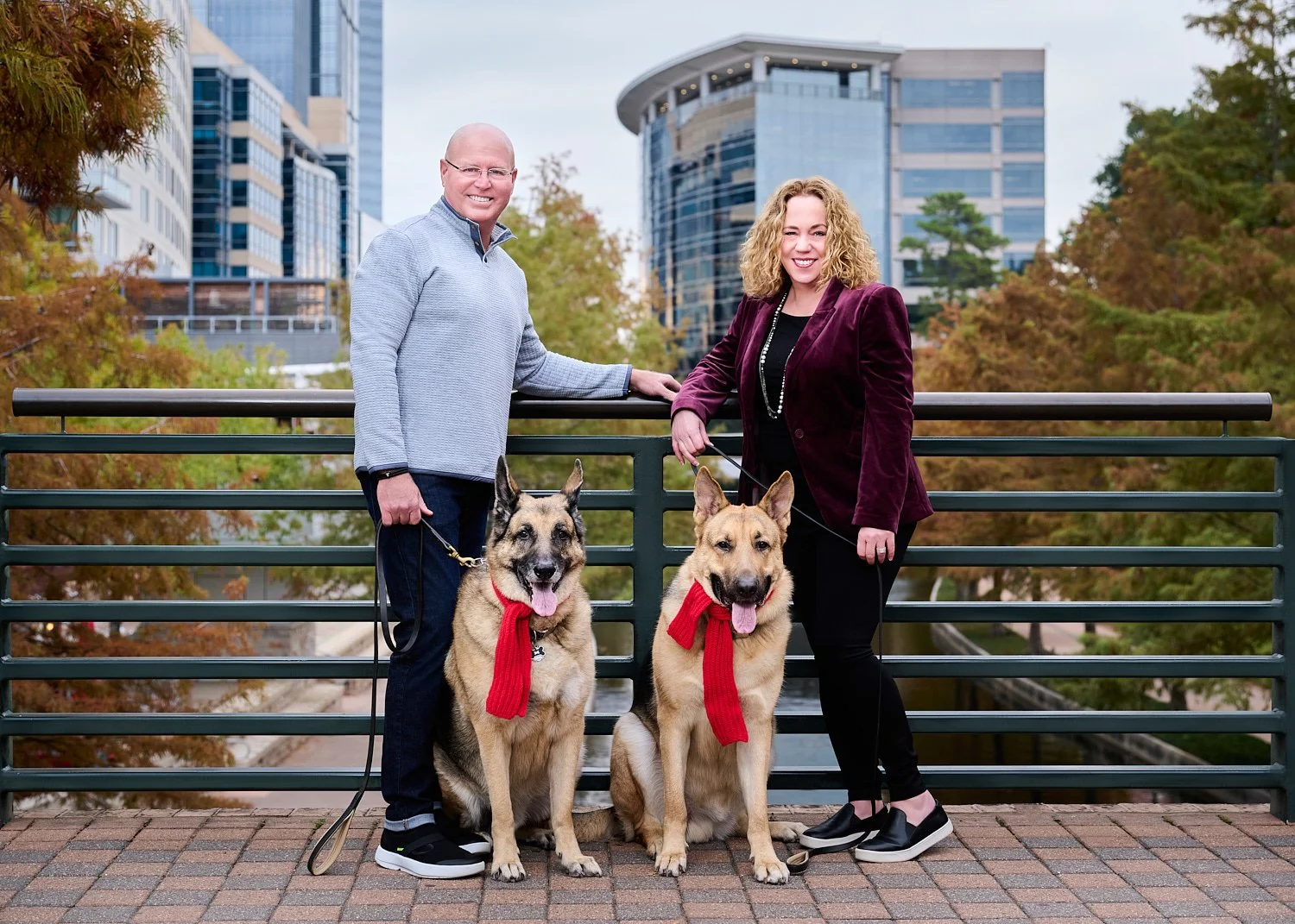Autumn Magic with Anne and James and Their Shepherds at The Woodlands Waterway Square