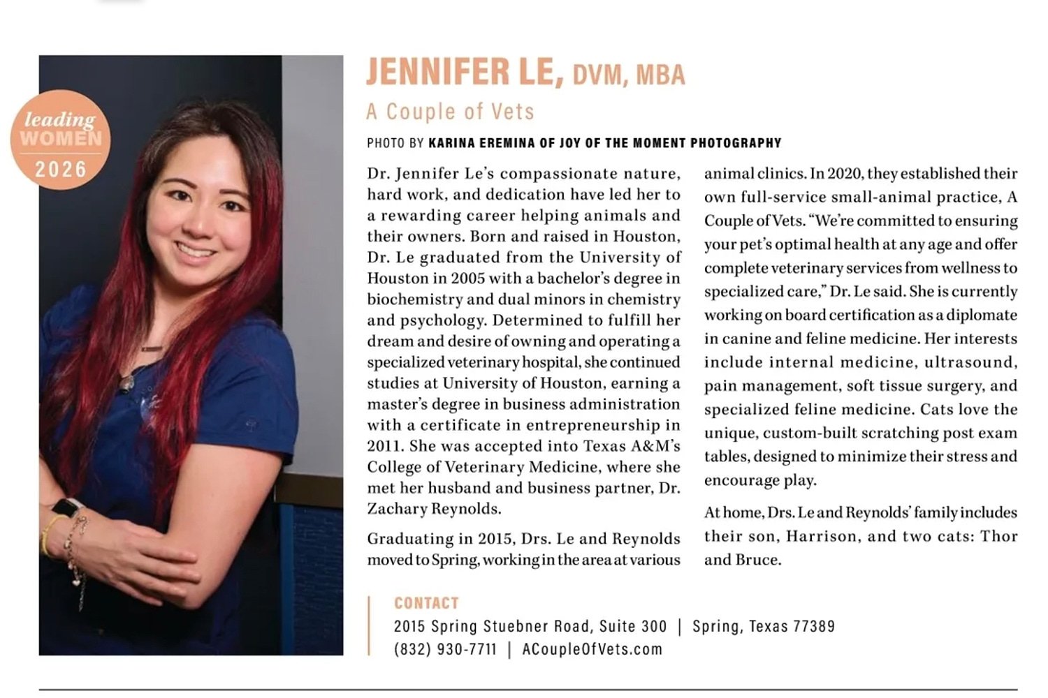 Jennifer Le of A Couple of Vets Animal Hospital: Compassionate Leadership in Veterinary Medicine