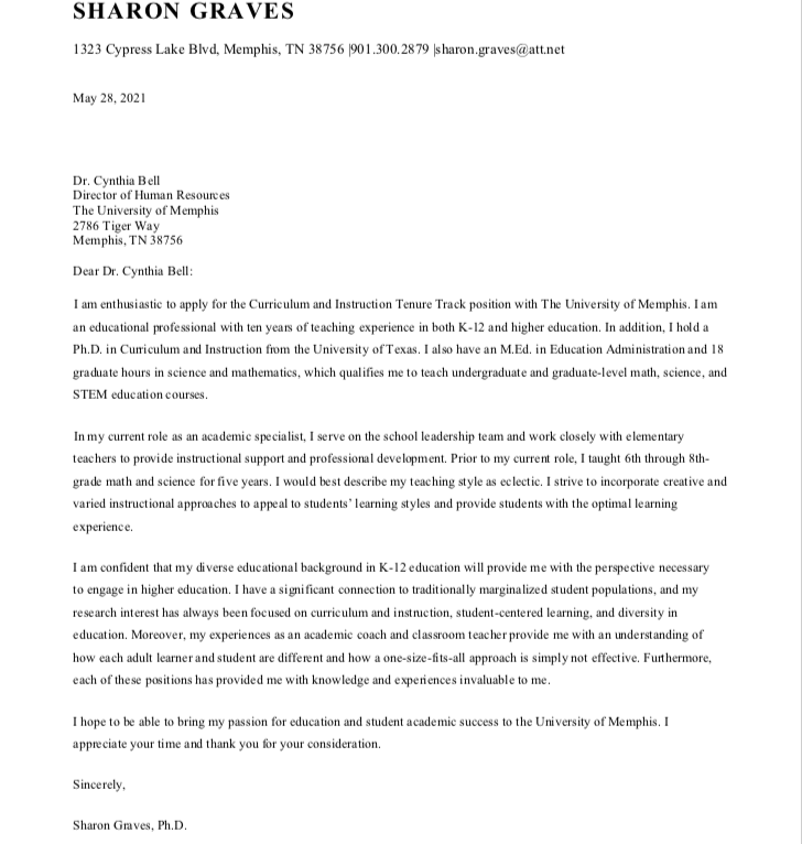 This is an example of a detailed cover letter.