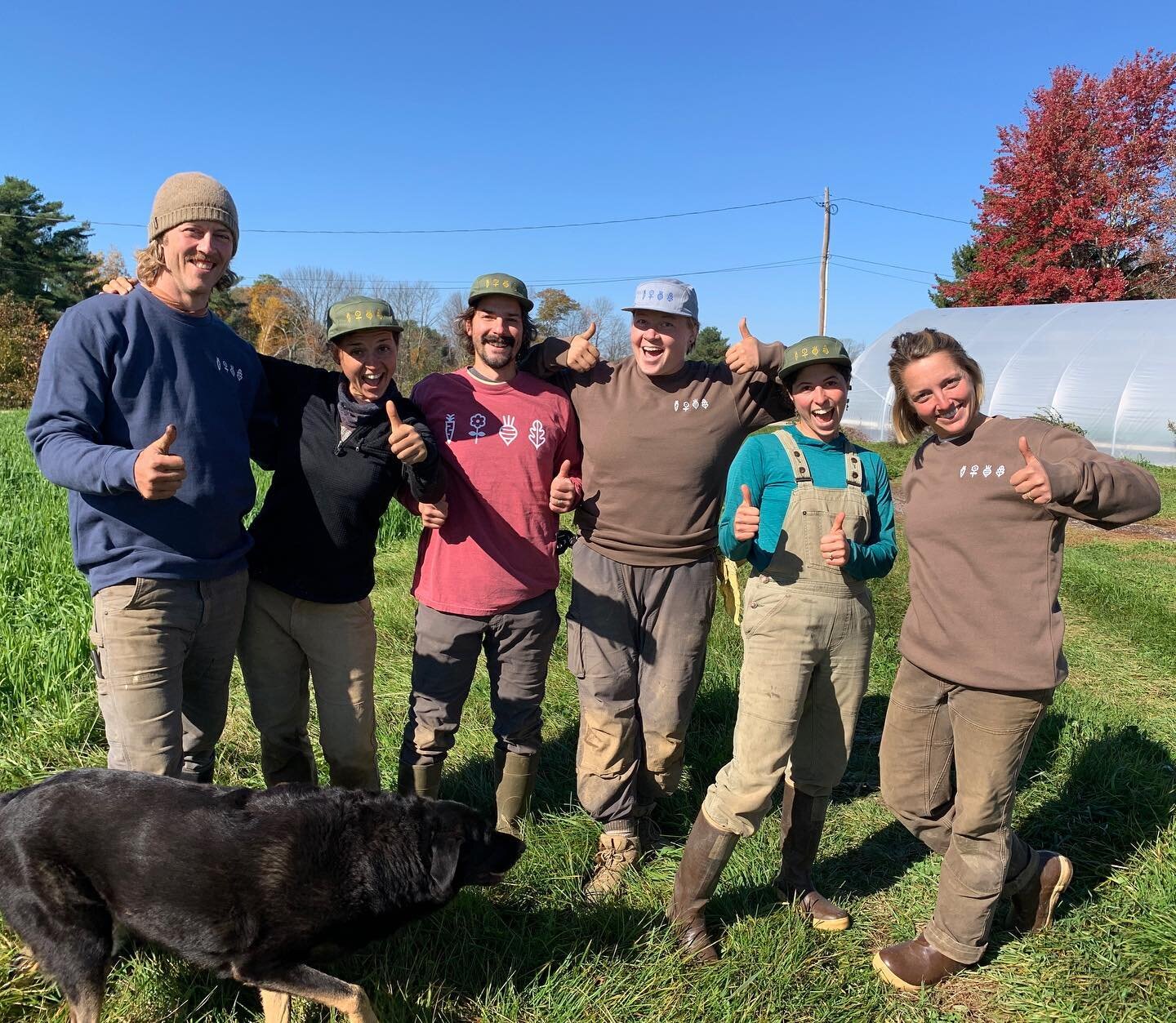 New fall merch is here! We&rsquo;ve got cozy crewneck sweatshirts and long sleeve tees, 5-panel hats and cute baby onesies just in from our local printer. And what better models than our farm crew just out of the fields after a morning harvesting veg