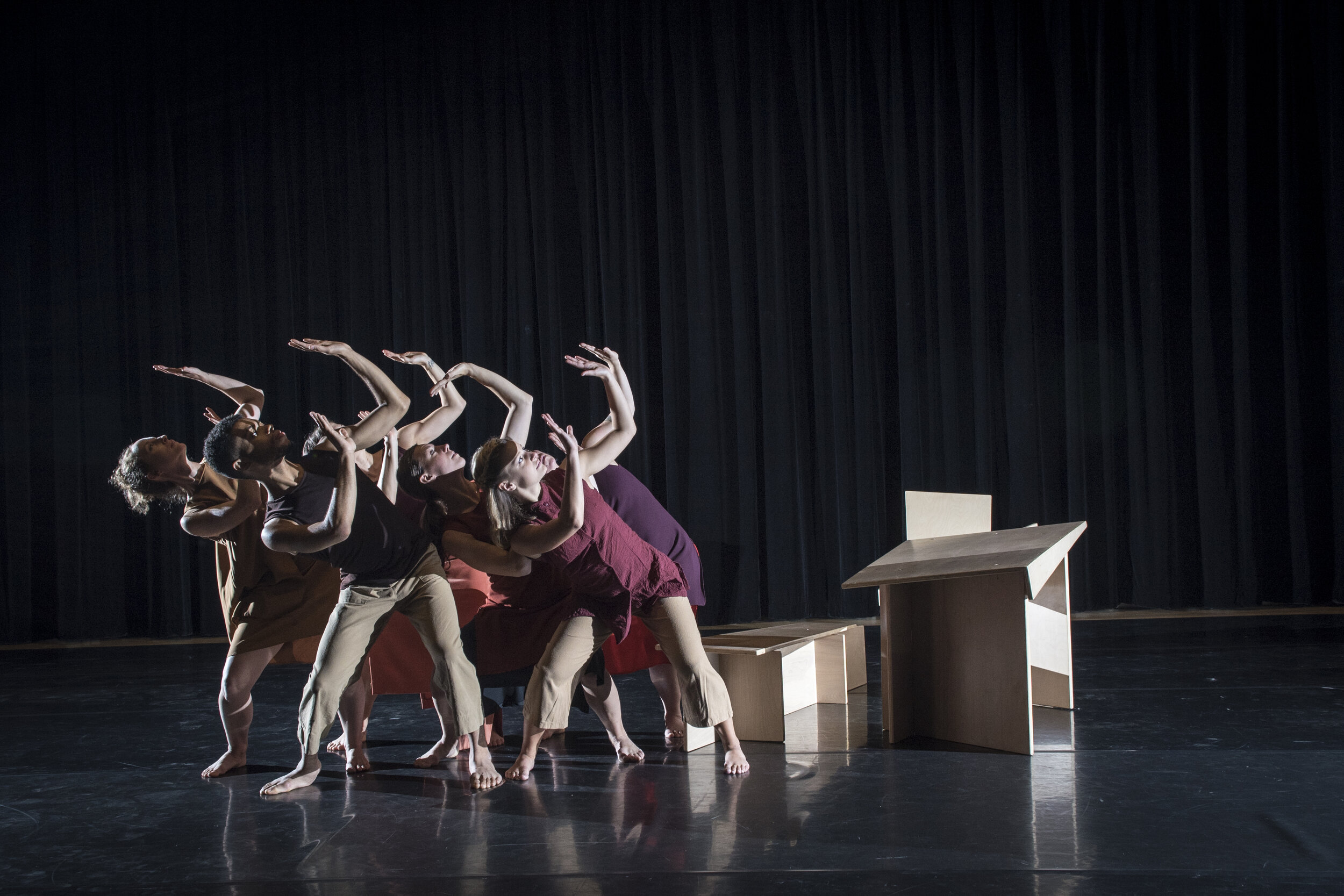 Company Dancers Group Performing with Two Boxes on Stage
