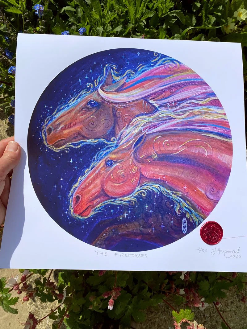 Limited Edition Fire Horses Hand-Embellished Art Print
