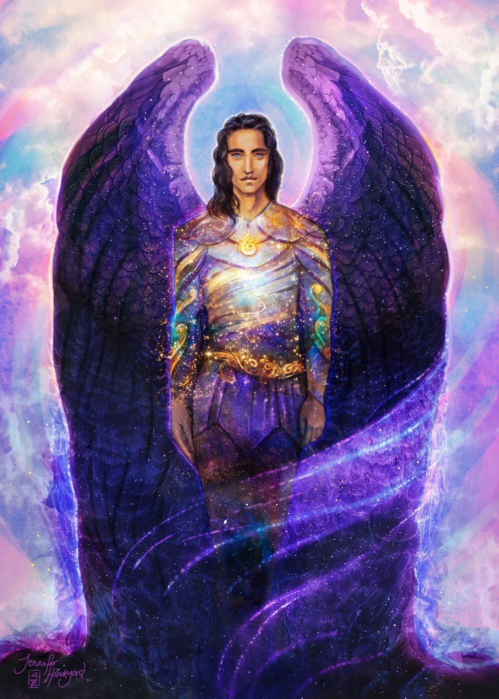 A beautiful guardian angel painting.