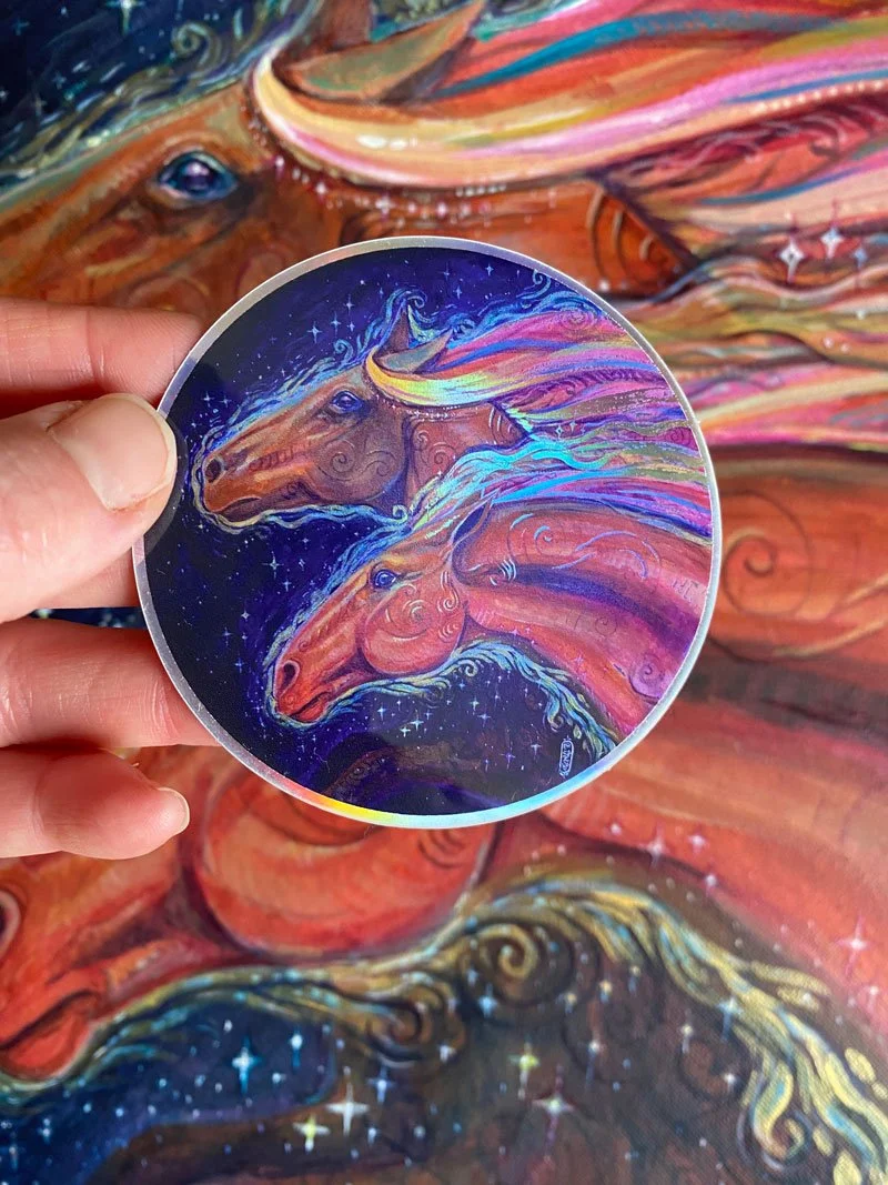 Fire Horses Holographic Sticker