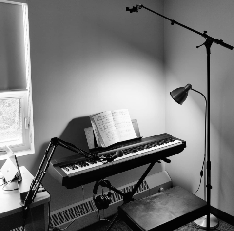 The first zoom piano lesson station that I set up.