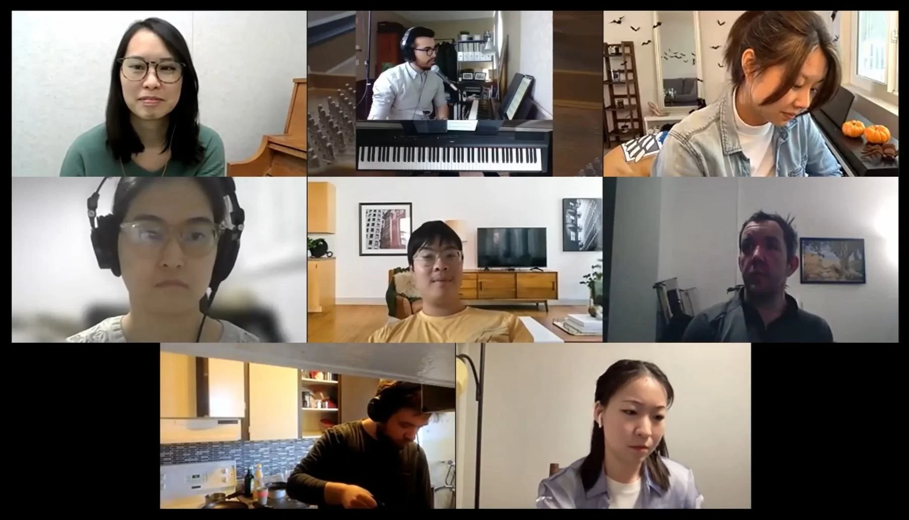 A screenshot of a zoom group piano class with 8 participants in attendance.
