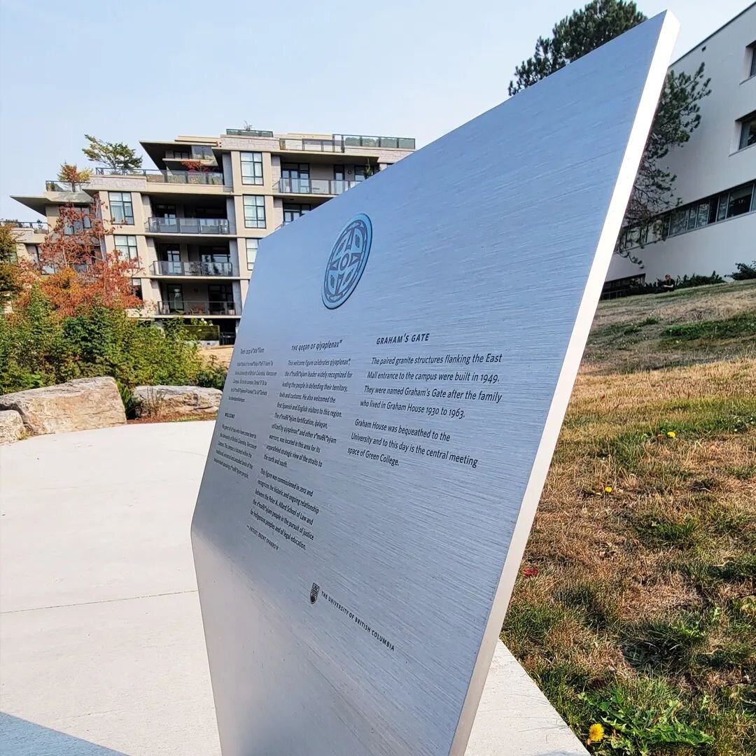 Swipe to read --&gt; This is one of many interpretive signs we've made for UBC campus to acknowledge their public art pieces. The digital print is set into resin for extra protection from the weather. 
.
.
.
#interpretivesignage #etchedsign #aluminum