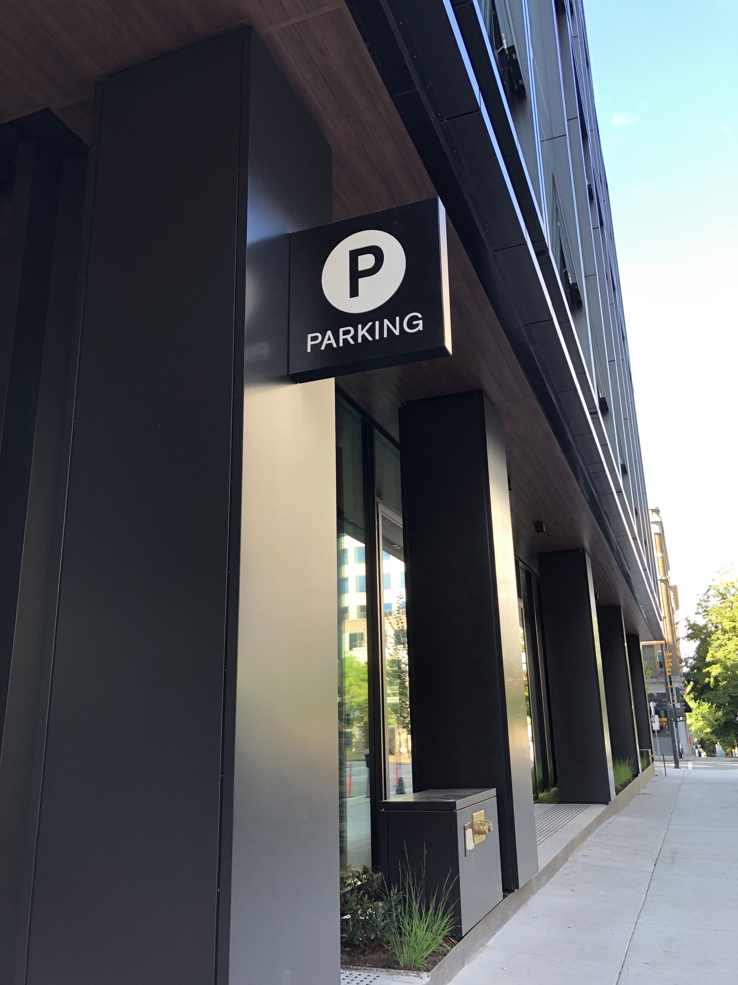 Parkade | Painted Aluminum Cabinet with Acrylic Text