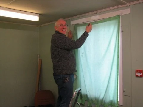 Bob painting the woodwork
