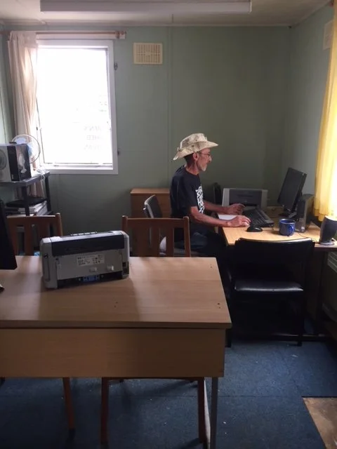 Frank setting up the computer