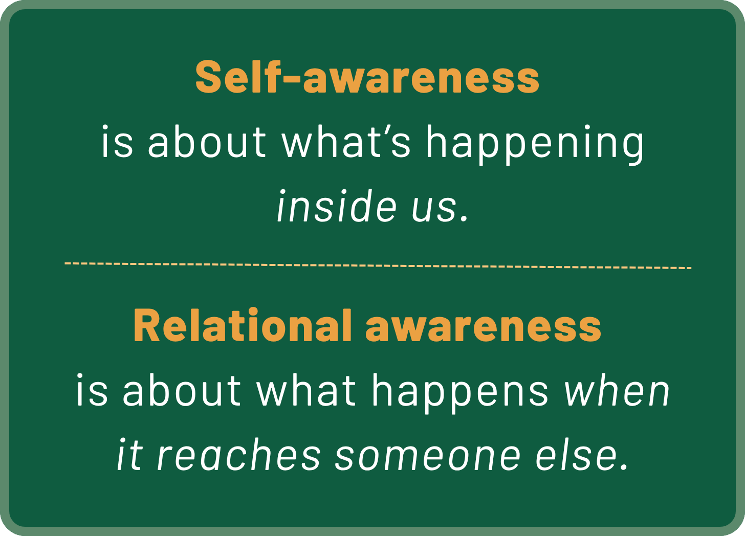 Graphic explaining that self-awareness is about what is happening inside us, while relational awareness is about what happens when it reaches someone else.