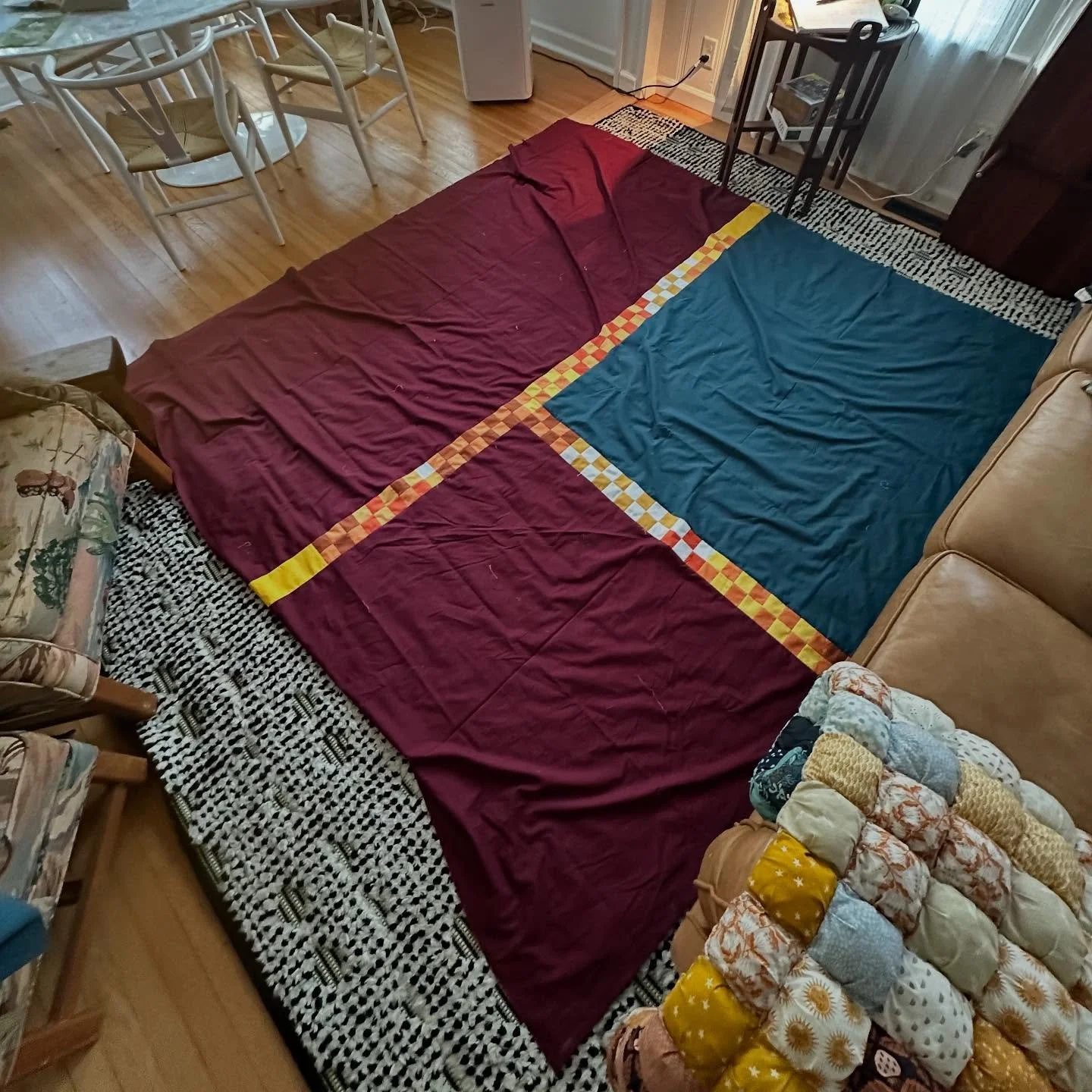 Really wanted to use up large scraps instead of buying a backing for my #combostarquilt

Finally time to send her off to the long armer!