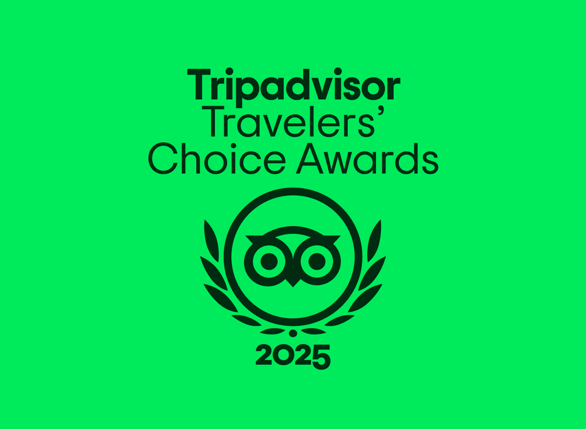 Green background with black text and owl emblem reading "Tripadvisor Travelers’ Choice Awards 2025".