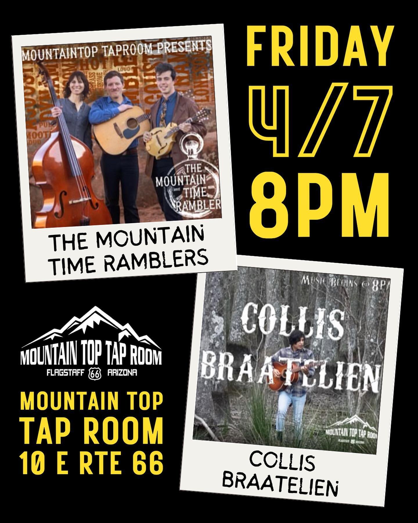 This Friday the @mountaintimeramblers are back to jam with y&rsquo;all, accompanied by Collis Braatelien! It&rsquo;s gonna be a fun night! 🎶