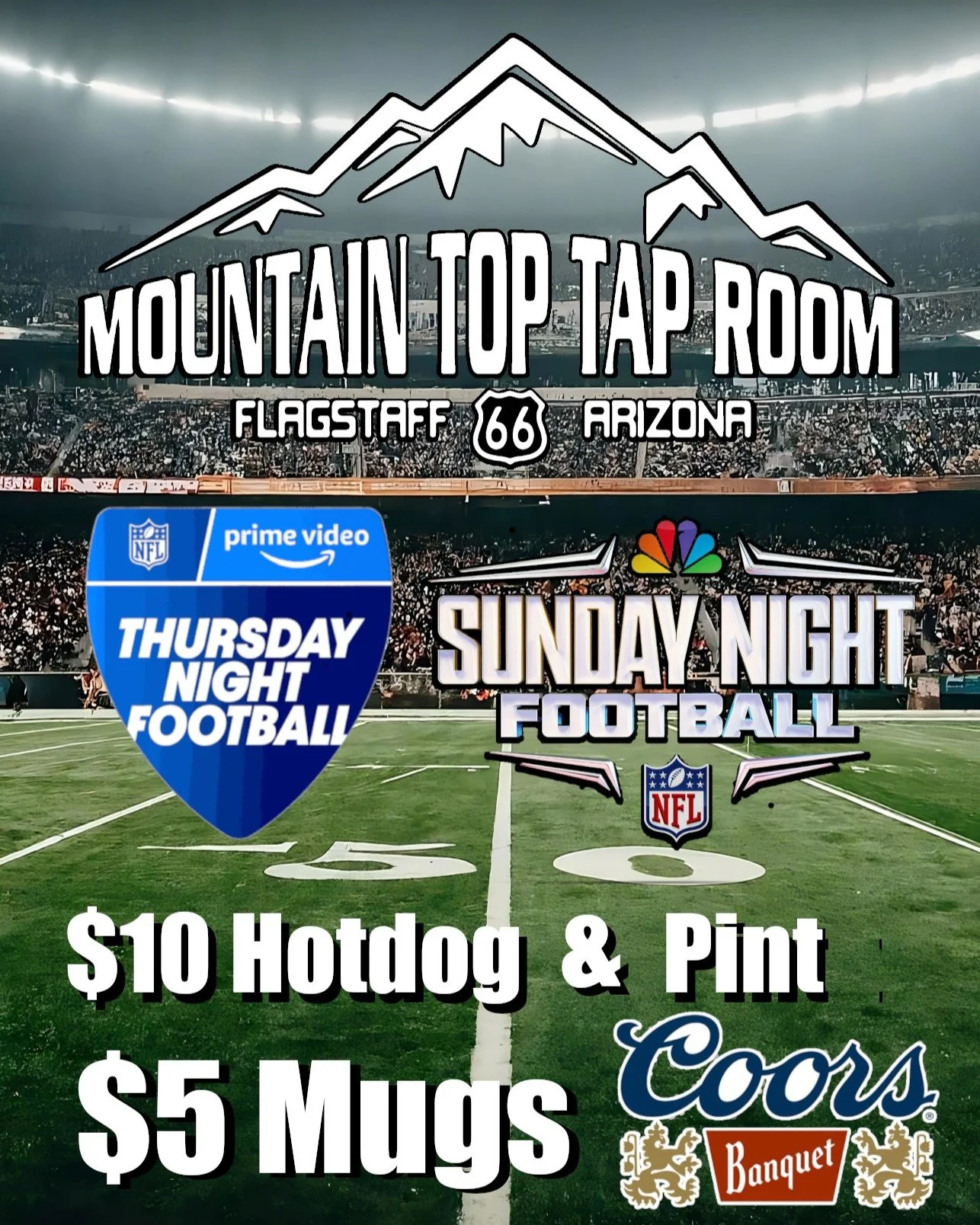 FOOTBALL IS BACK! Swing by MTTR for a hot dog and a beer for $10 during any Thursday and Sunday Night Football Game! 
1 per customer. $7 Pint or Less, incremental increase in price for higher priced pints.