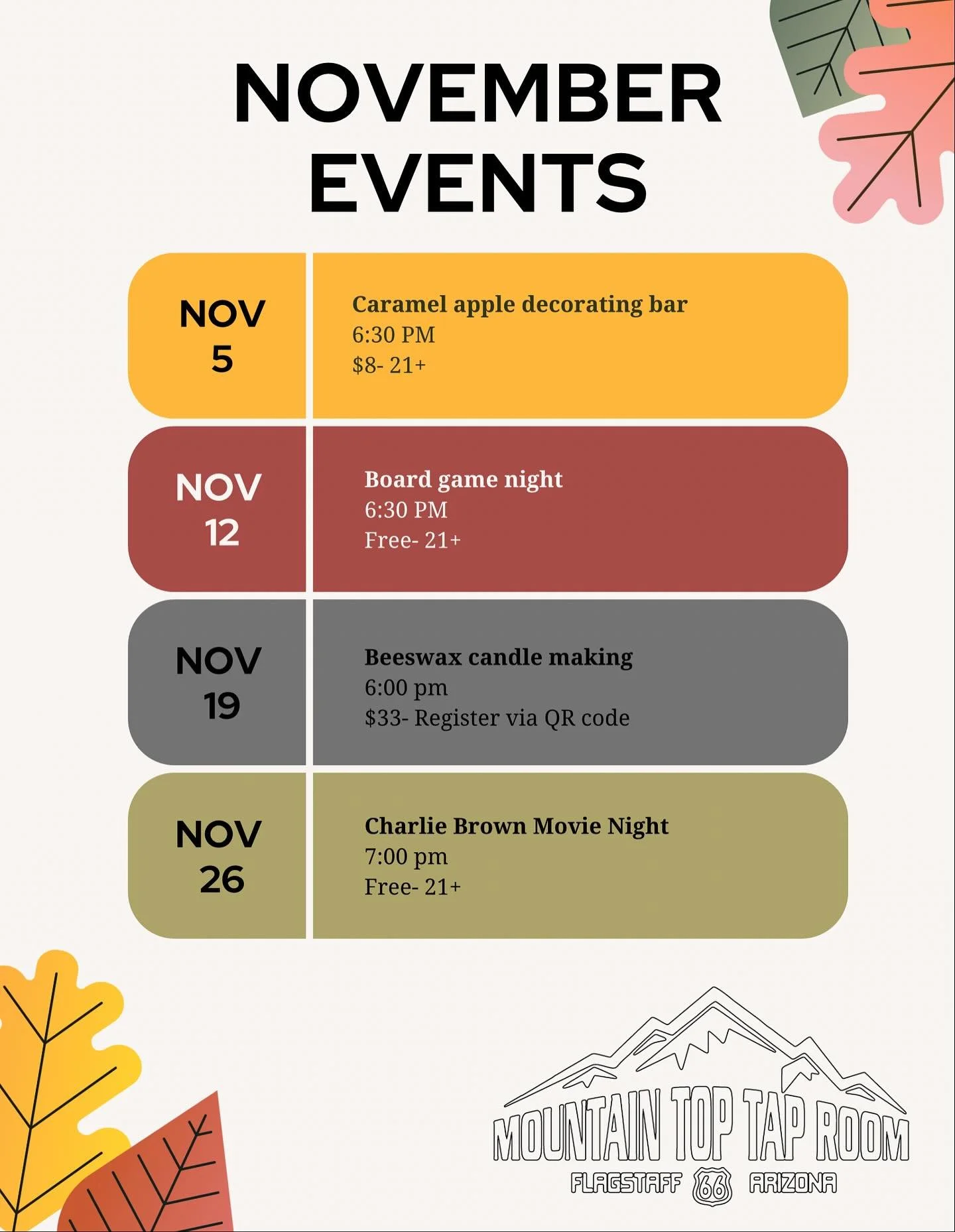 Our Wednesday night events for November 🍂🍻 hope to see you at some or all of these! #21+ #mttr