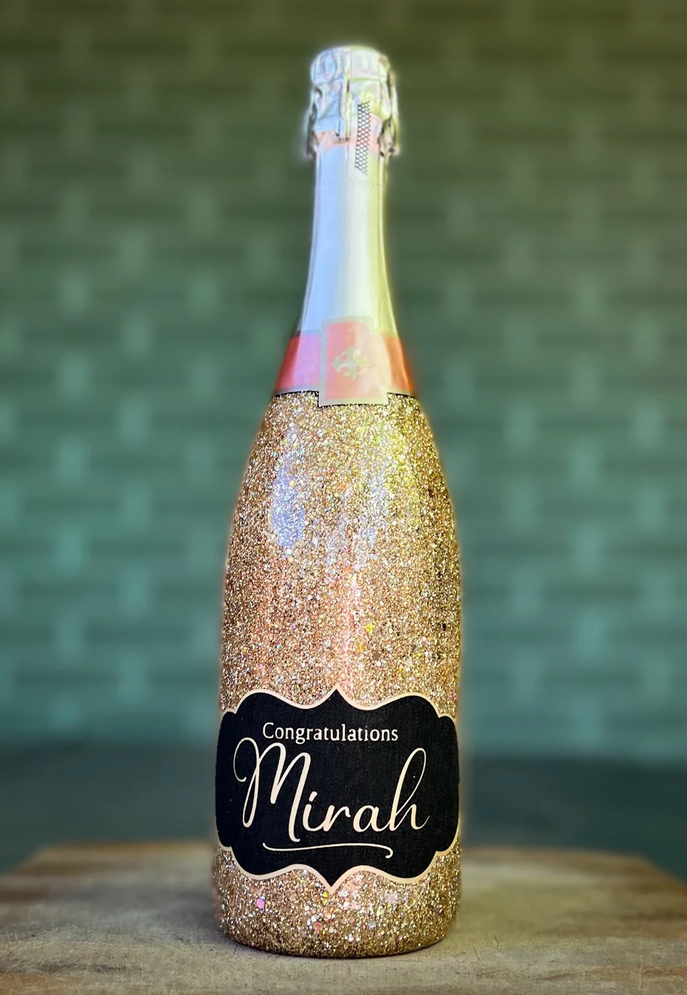 Custom Glittered Champagne Bottle up up create