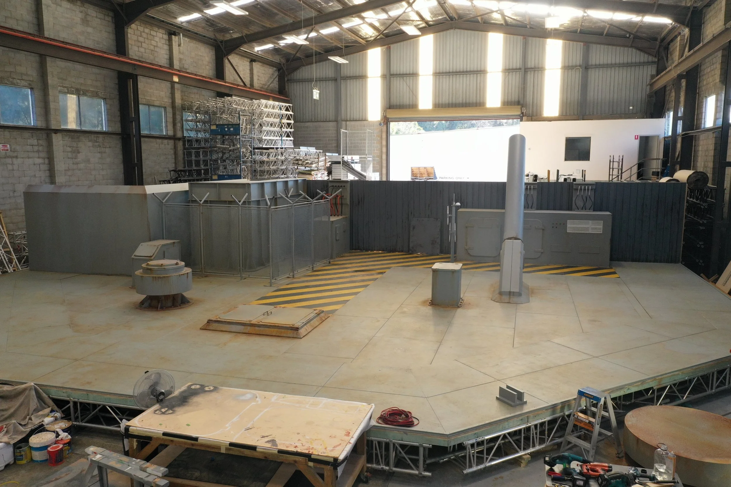 Set pieces for Interceptor movie. All made from timber and scenically finished to look old and rusty. 