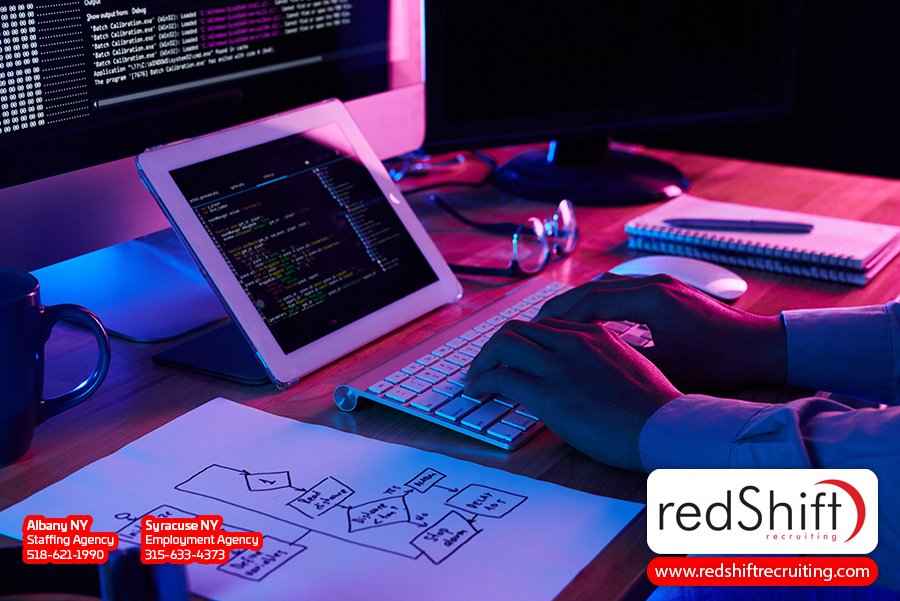 Programmer at his desk working on grid system design