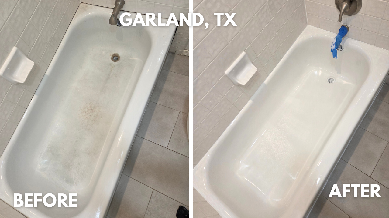 rusty bathtub repaired and refinished in Garland, Texas