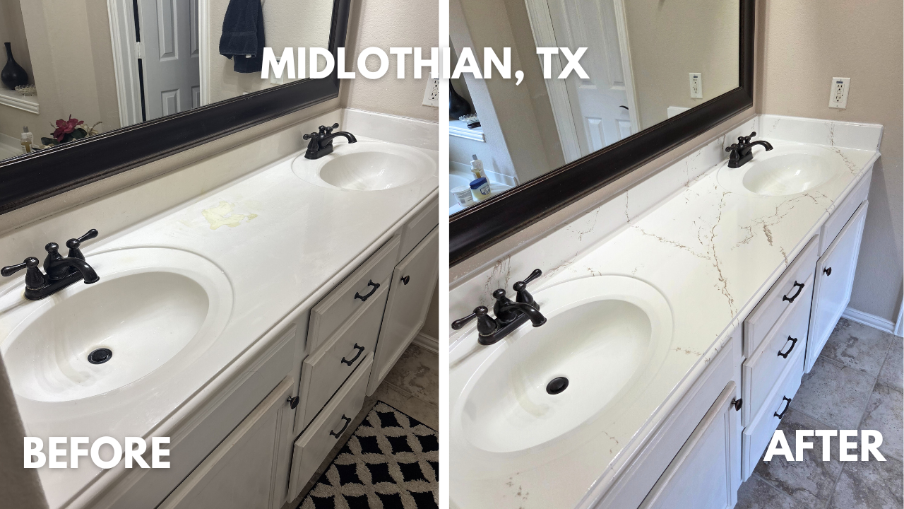 cultured marble vanity resurfacing with faux marble finish in Midlothian, Texas