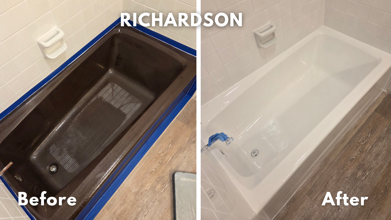 Kohler espresso brown cast iron tub reglazed in Kohler white coating in Arlington, TX
