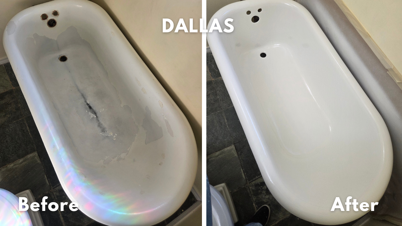 84 year old cast iron claw foot tub in Old East Dallas restored and refinished with Elegant White glaze. 