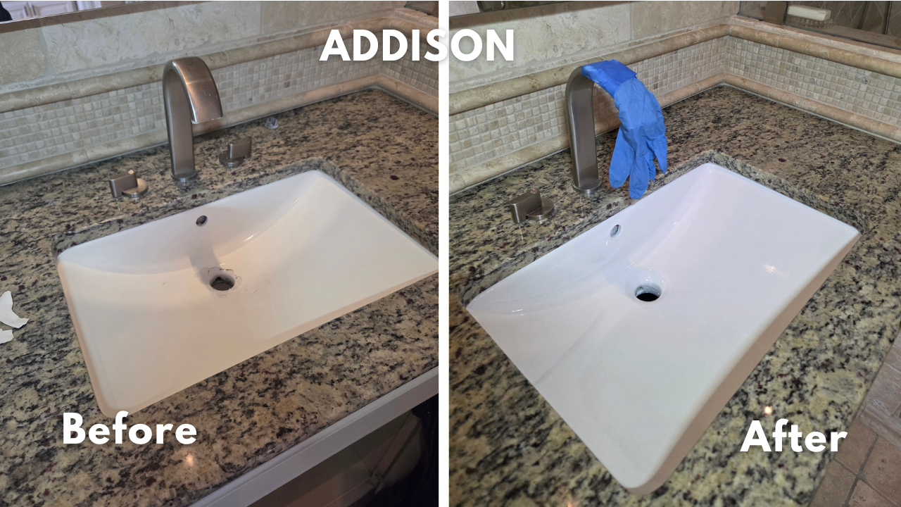 Cracked undermount sink repaired and reglazed in Addison, TX