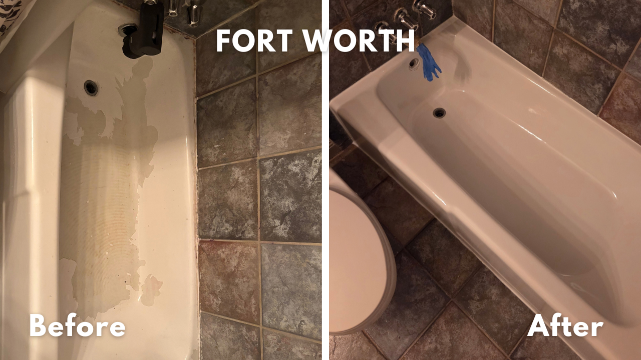 peeling bathtub paint removed and refinished in Fort Worth, Texas. 