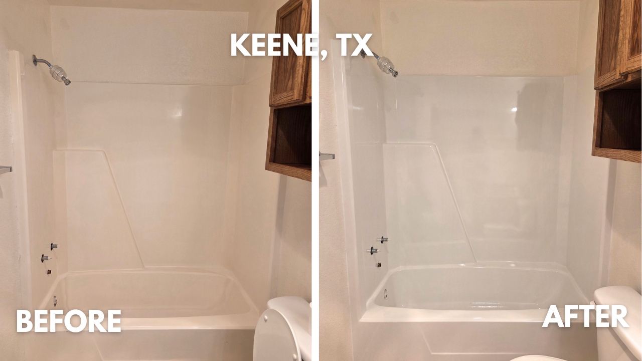 Fiberglass bathtub and shower repair and resurface in Keene, TX