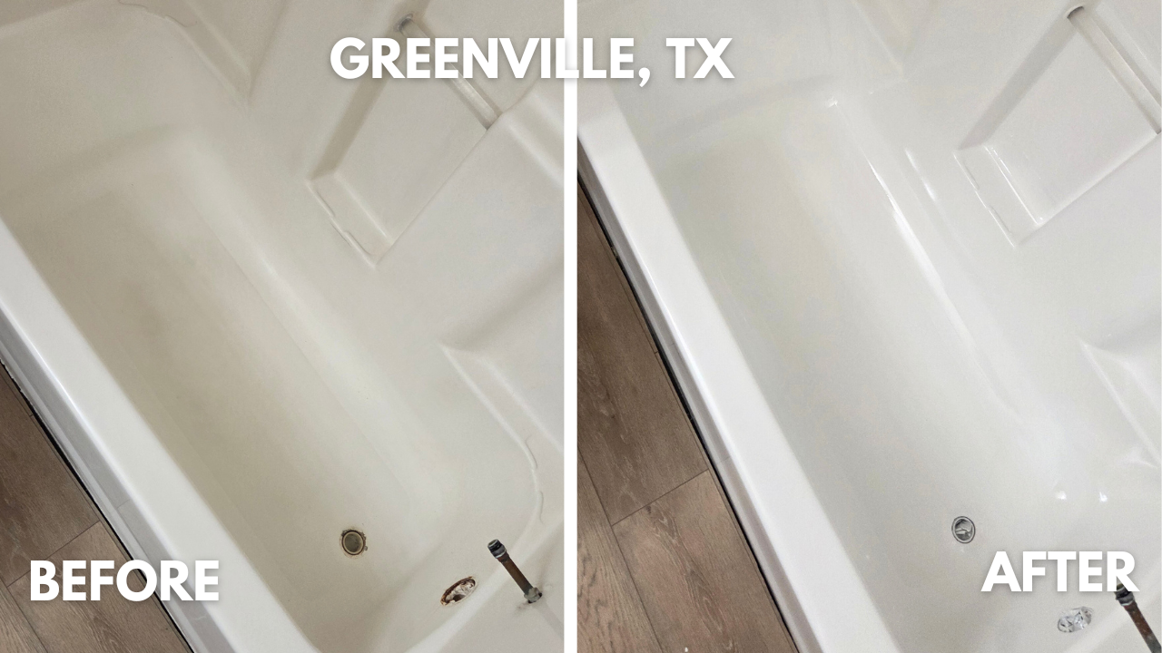 Fiberglass bathtub repaired and refinished in Greenville, Texas