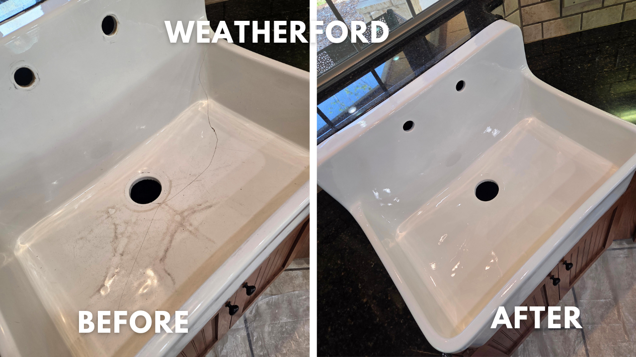 Kohler Farmhouse sink crack repair and refinish in Weatherford, TX