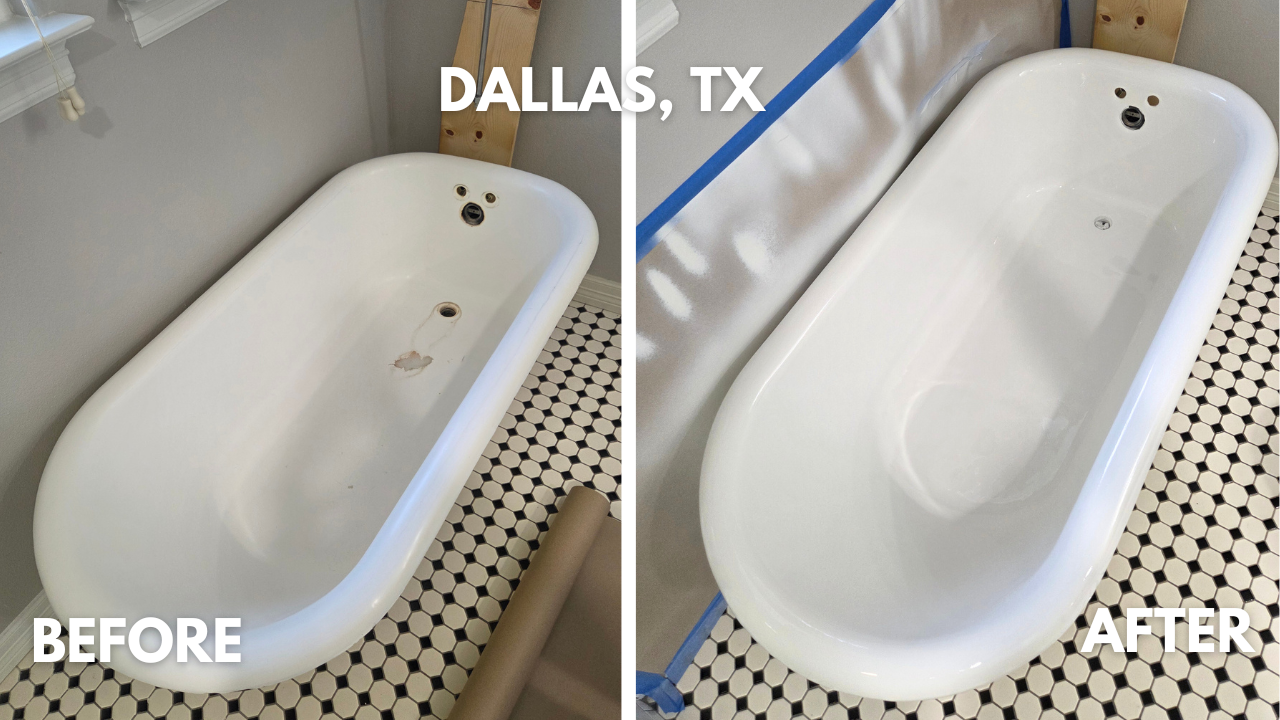 Antique claw foot tub repair and refinish in Dallas, Texas
