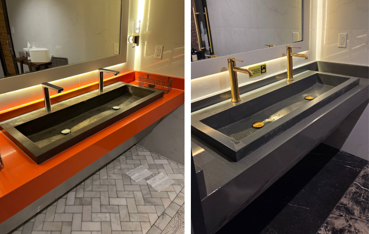 Restaurant bathroom countertop stone-look refinshing