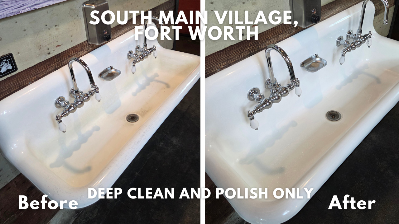 Antique roll top sink deep cleaned and buffed, polished, and waxed in Fort Worth, Texas 