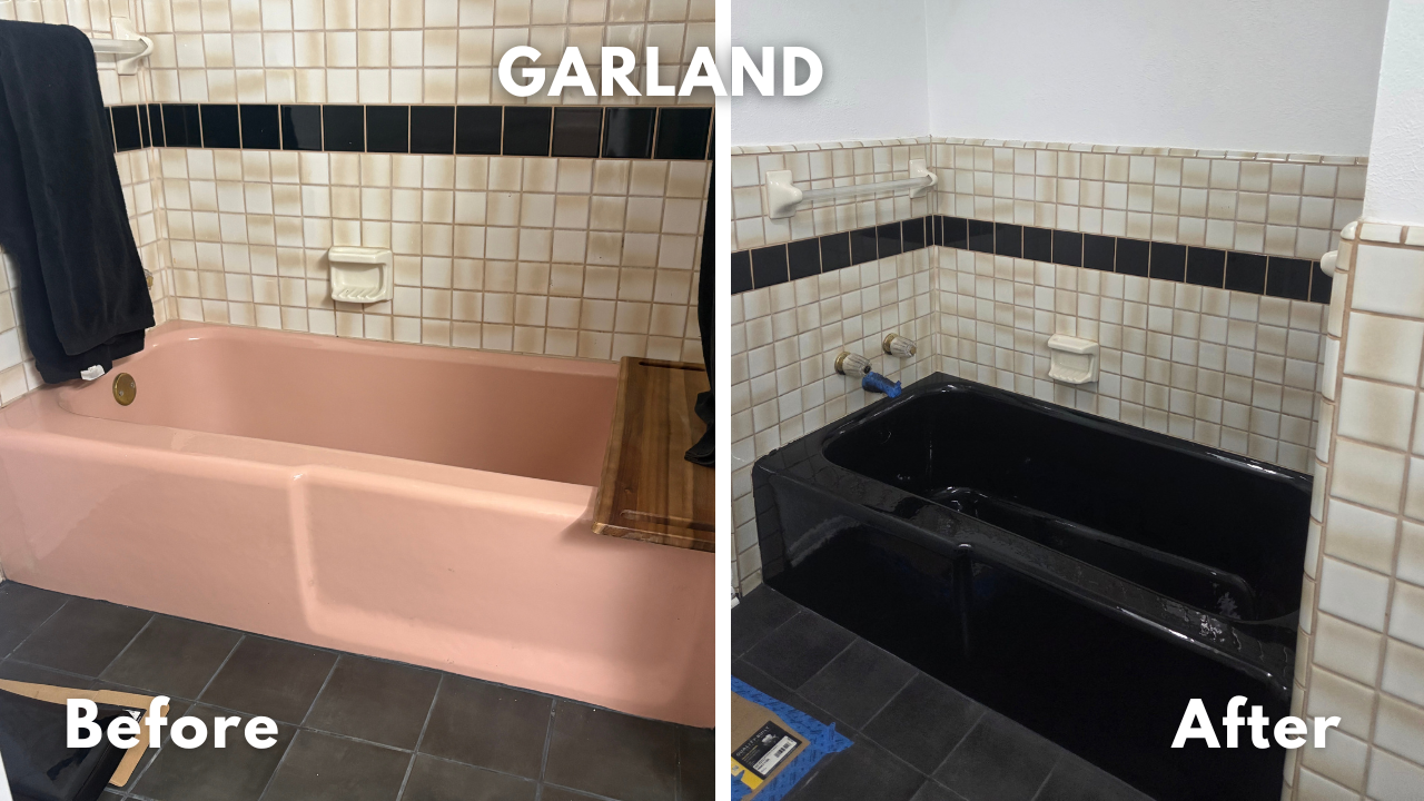 Pink vintage bathtub color change to high gloss black glaze in Garland, TX