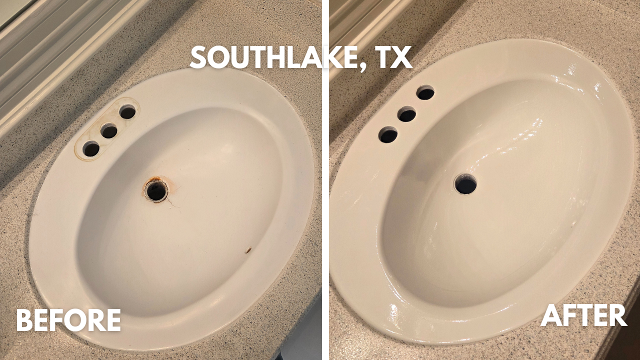 cracked cultured marble sink repairs and refinished in Southlake, Texas