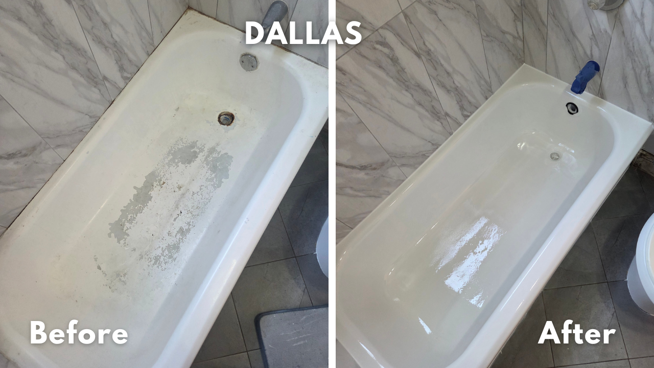 porcelain bathtub treated for rust and refinished in Dallas, TX