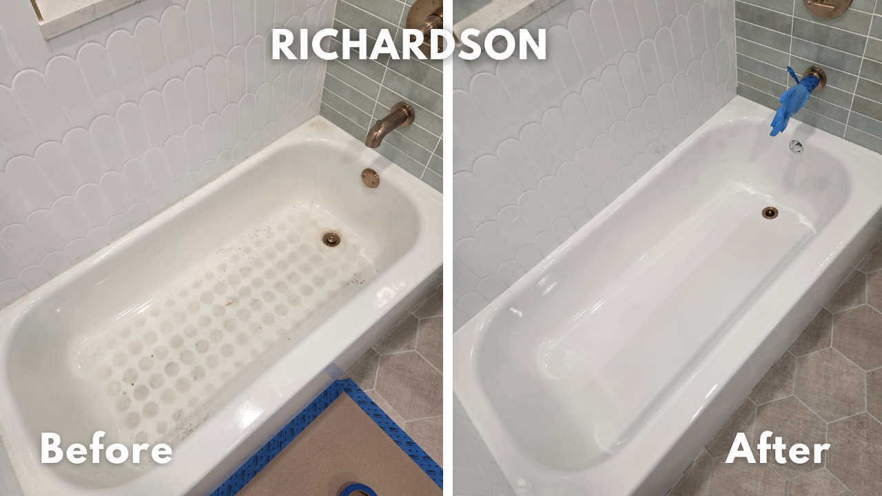 standard size porcelain bathtub refinishing in Richardson, Texas