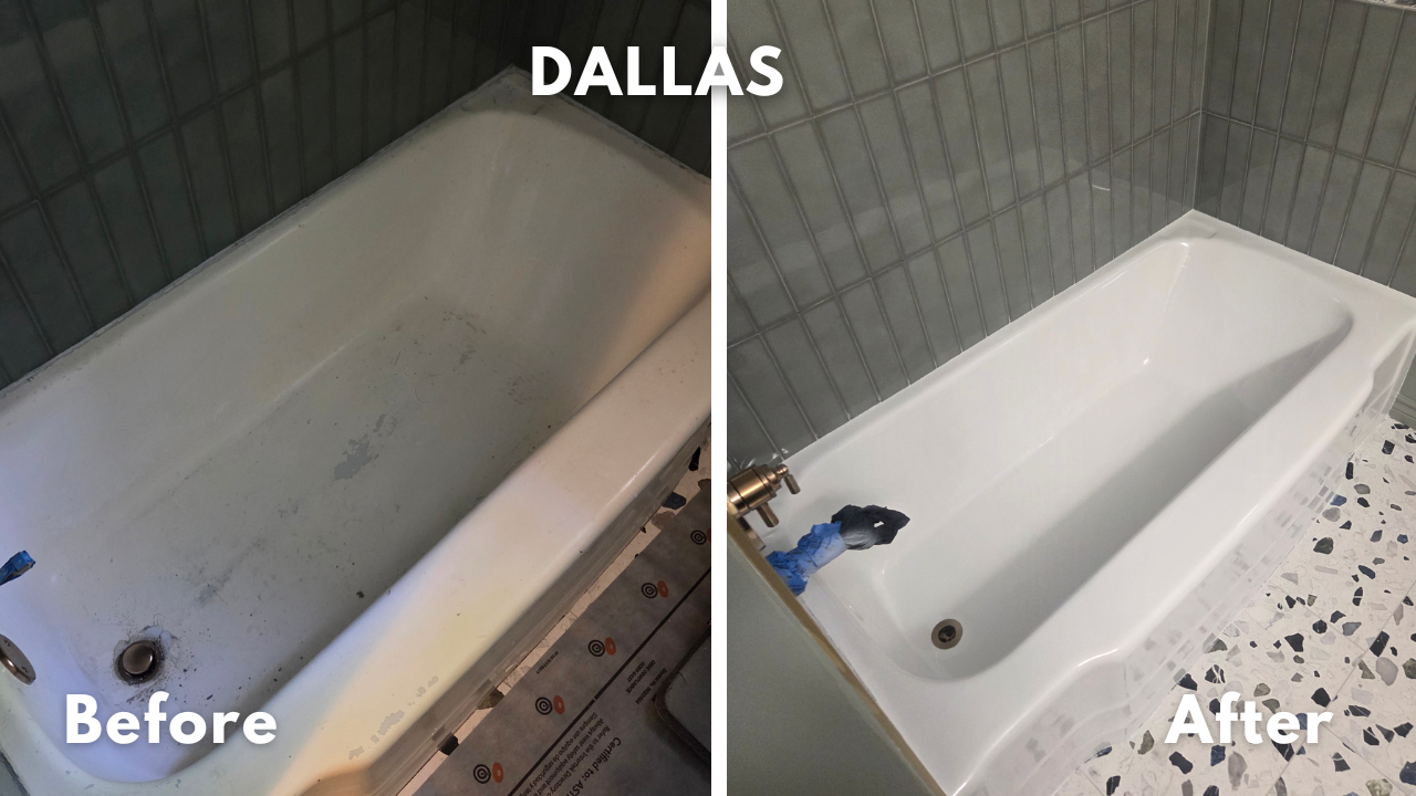 Vintage cast iron bathtub with peeling paint repaired and reglazed in Dallas, TX