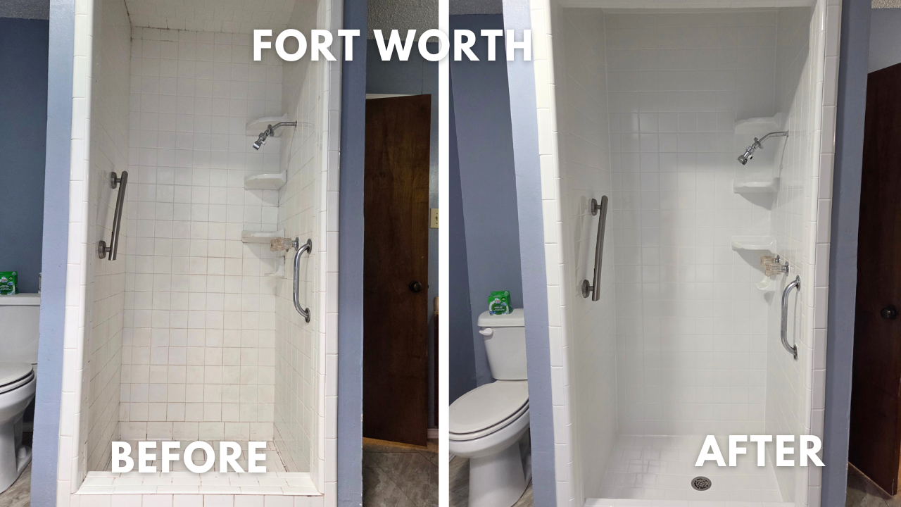 Tile shower stall deep cleaned and reglazed in Wedgwood neighborhood Fort Worth, Texas
