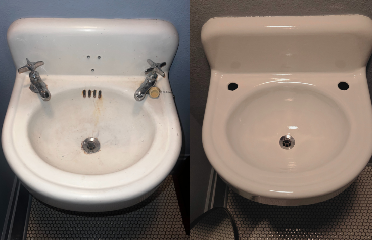 historic home antique bathroom sink rust removal and refinishing