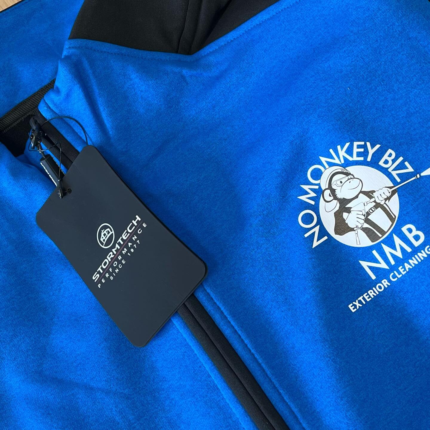 White on blue makes good contrast to make the logo pop #brandedmerch for #nomonkeybiz