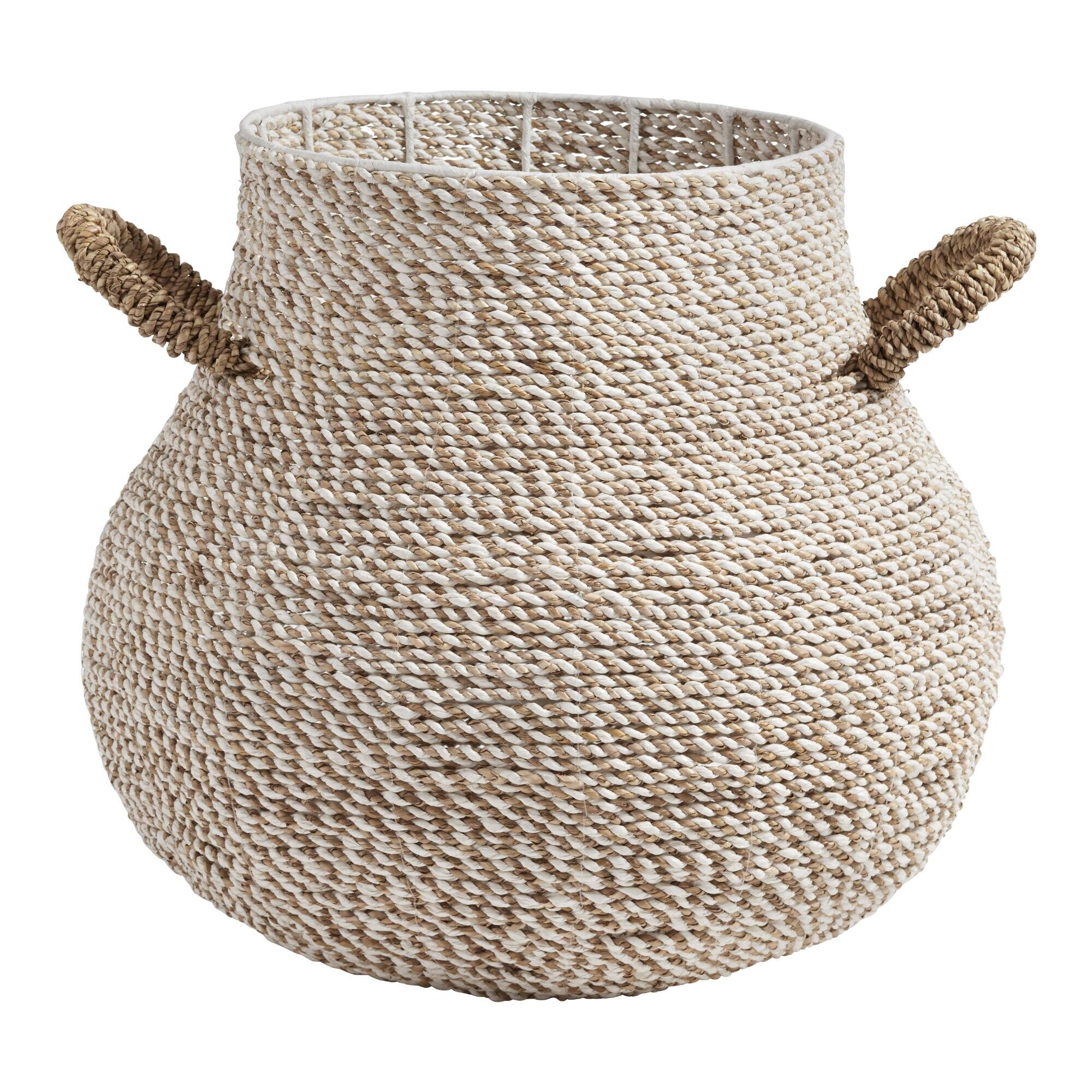 White And Natural Marled Seagrass Tess Belly Basket - World Market