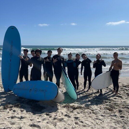 Epic group session! Waters warm and the waves are fun! Book a session on our website, link in bio.