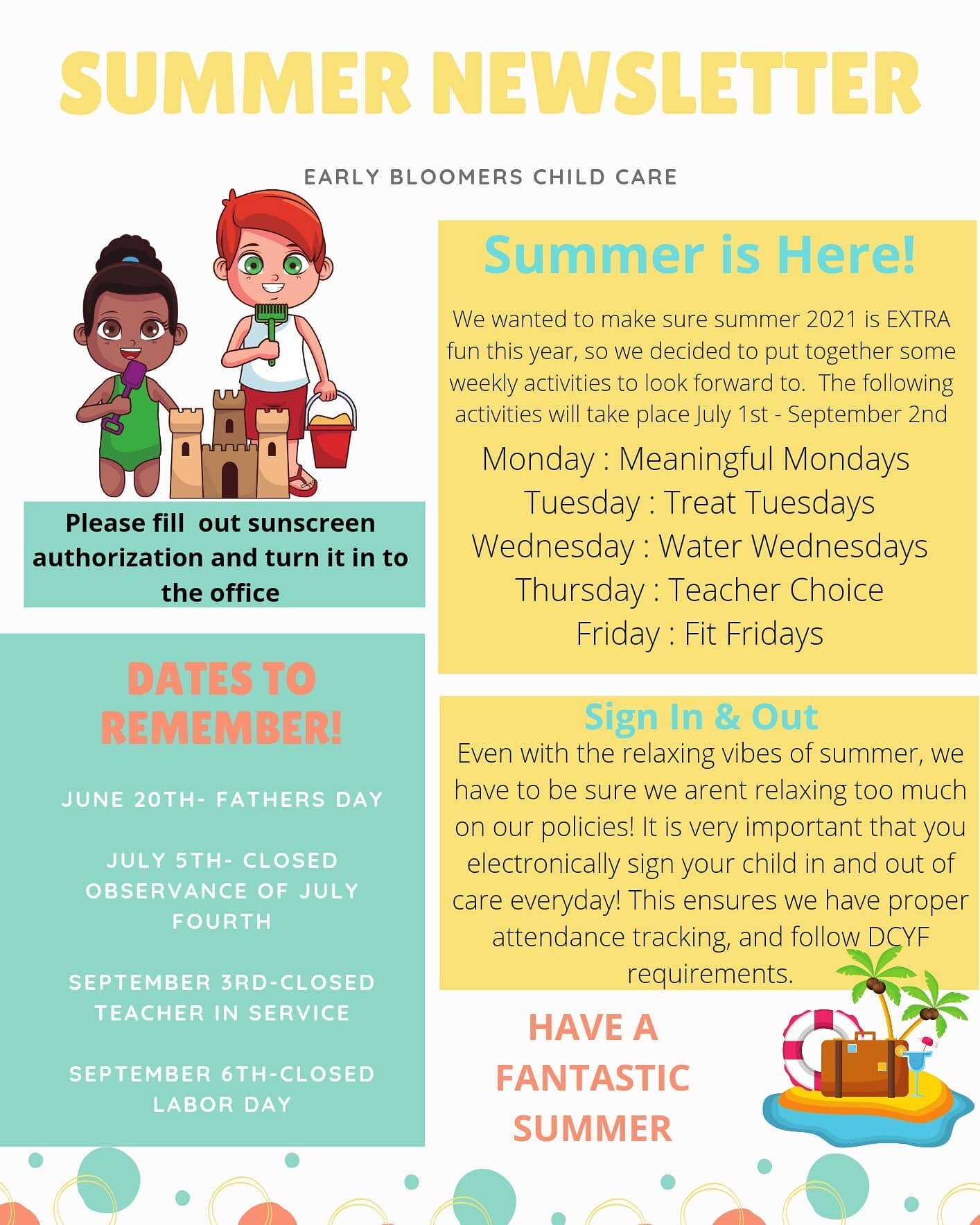 A few updates for our summer months ahead #summertime #earlylearning #earlychildhoodeducation #earlybloomerscc #marysvillewa #stanwoodwa #preschool #prek #infant #toddler #earlybloomers