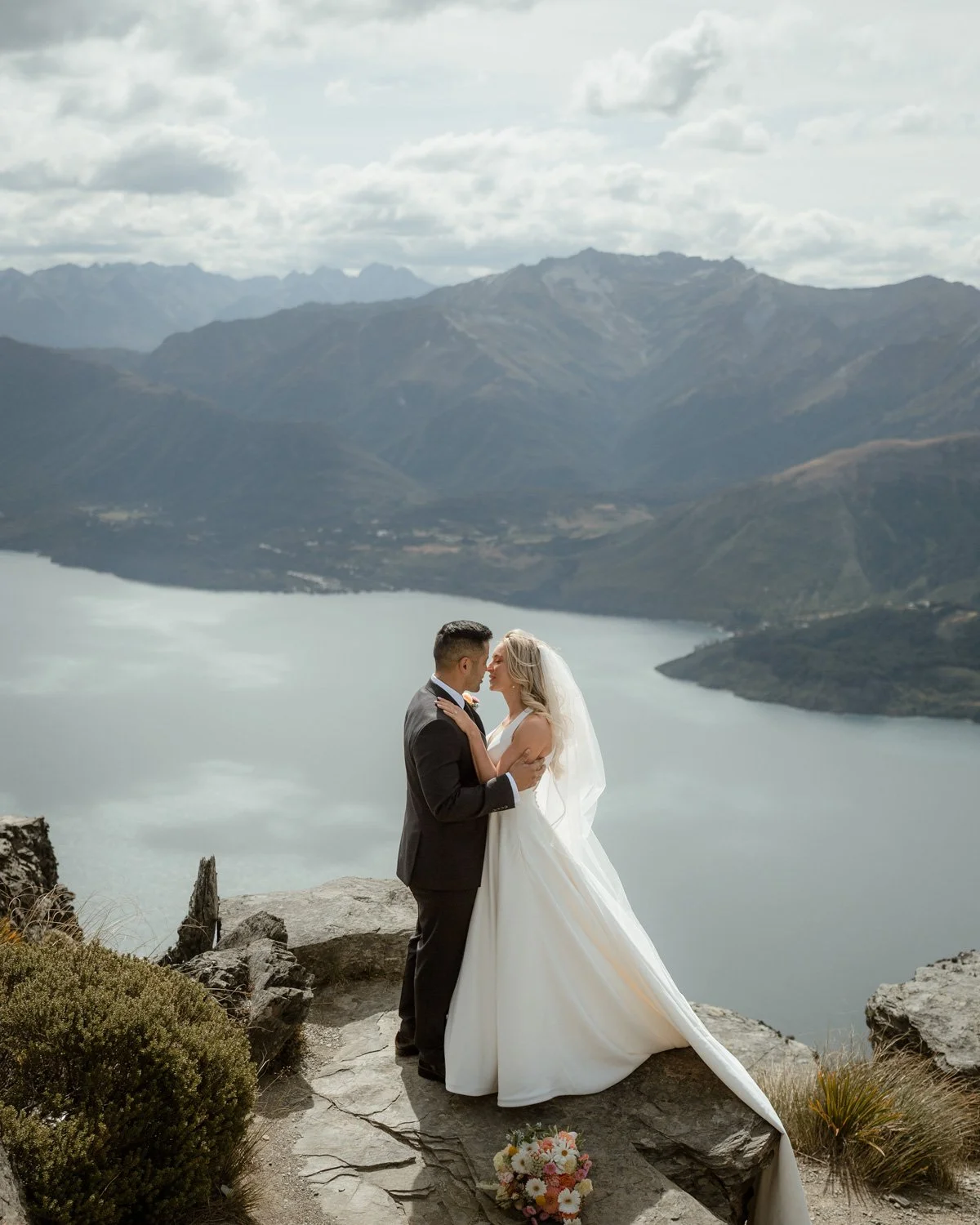 Cecil Peak heli elopement first kiss in Summer